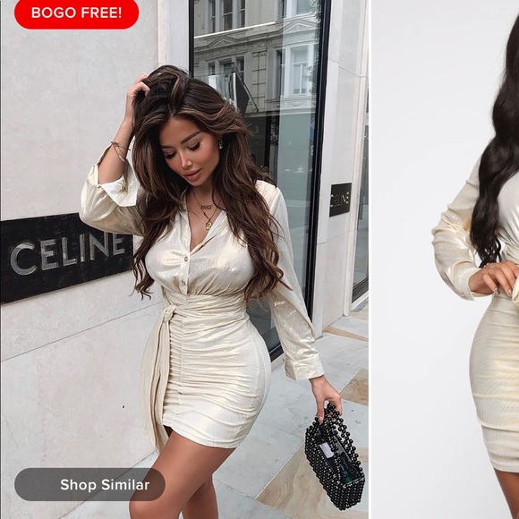 Cute mini long sleeve dress from fashion nova, size S, gold. - Picture 1 of 2